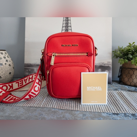 ❗️LOW START ❗️Michael Kors- NWT- Jet Set Medium Leather Crossbody Bag- Red - Picture 4 of 16